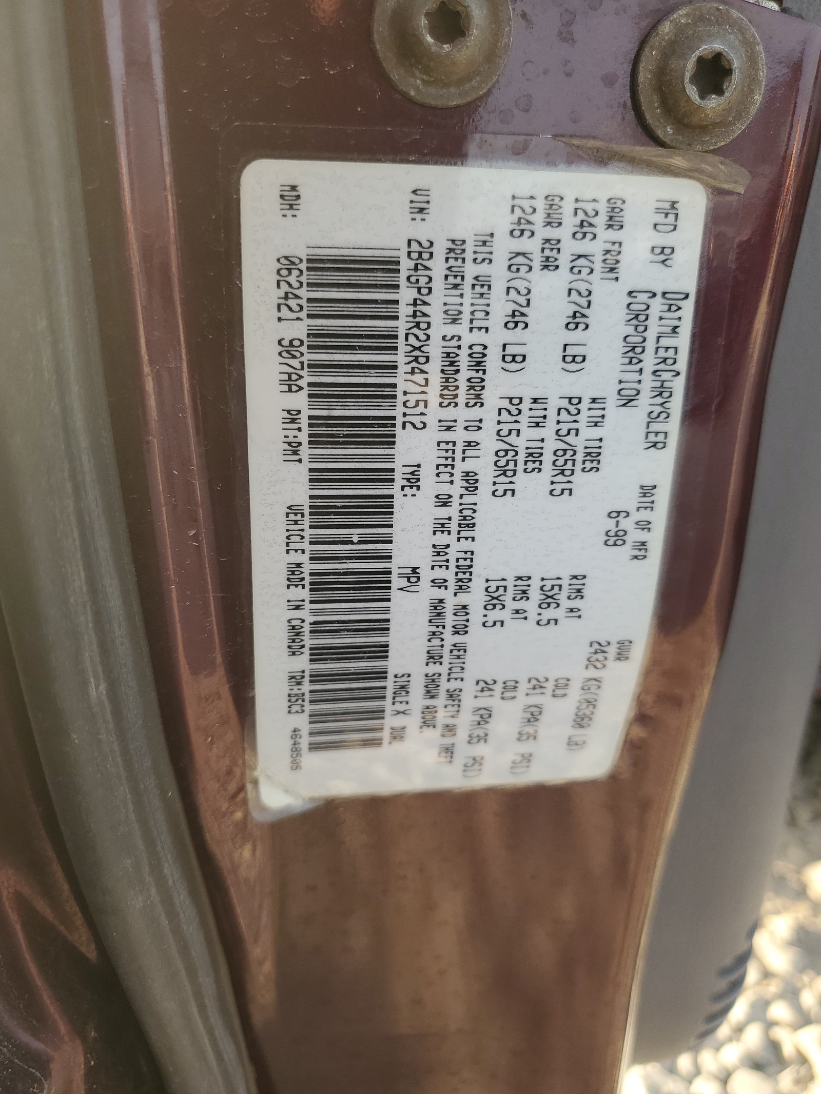 2B4GP44R2XR471512 1999 Dodge Grand Caravan Se