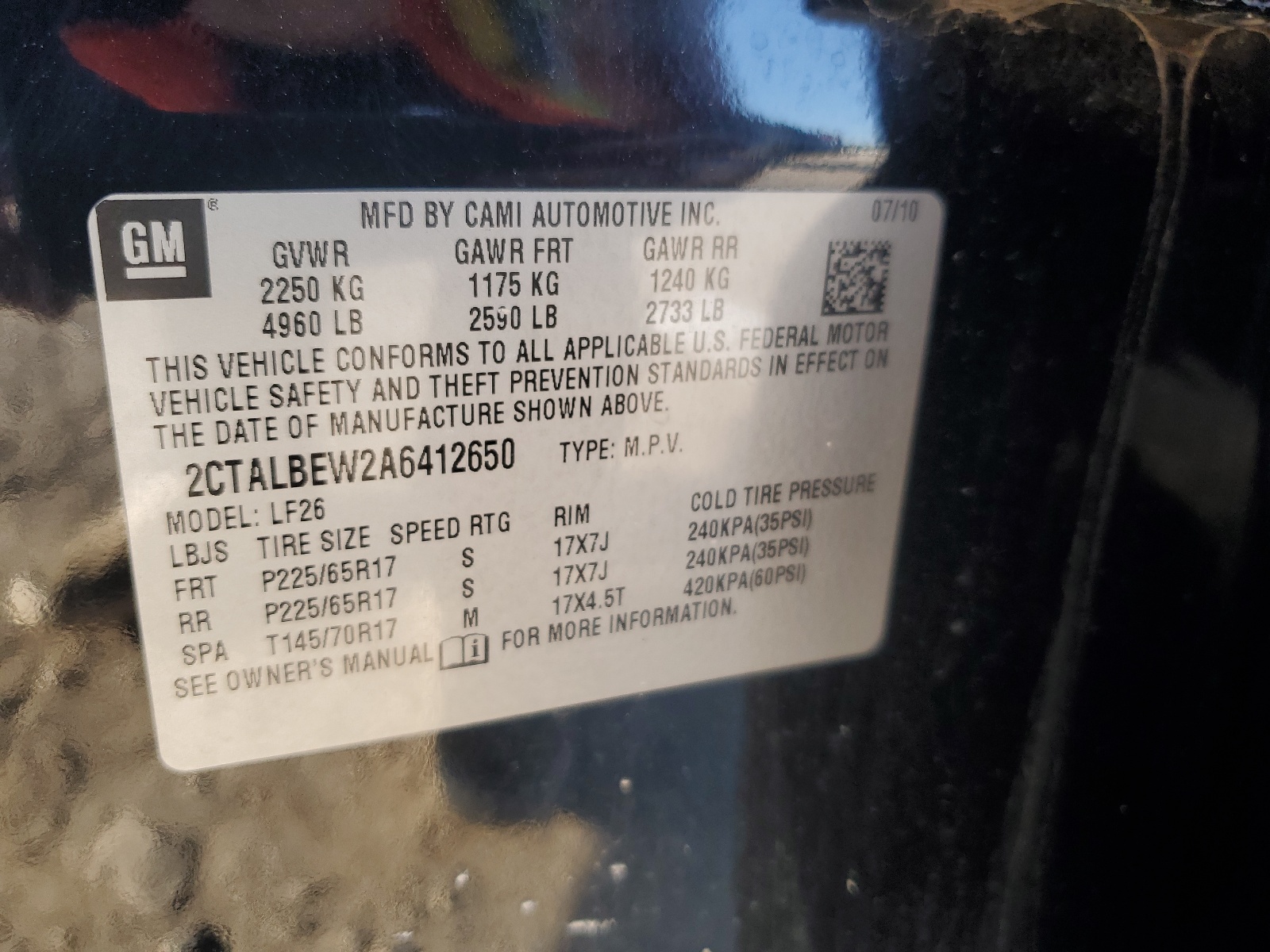 2CTALBEW2A6412650 2010 GMC Terrain Sle