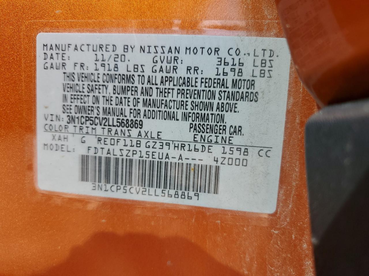 2020 Nissan Kicks Sv VIN: 3N1CP5CV2LL568869 Lot: 67066134