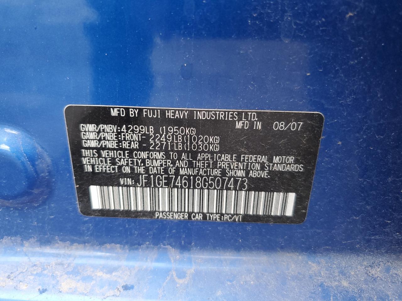 JF1GE74618G507473 2008 Subaru Impreza Wrx