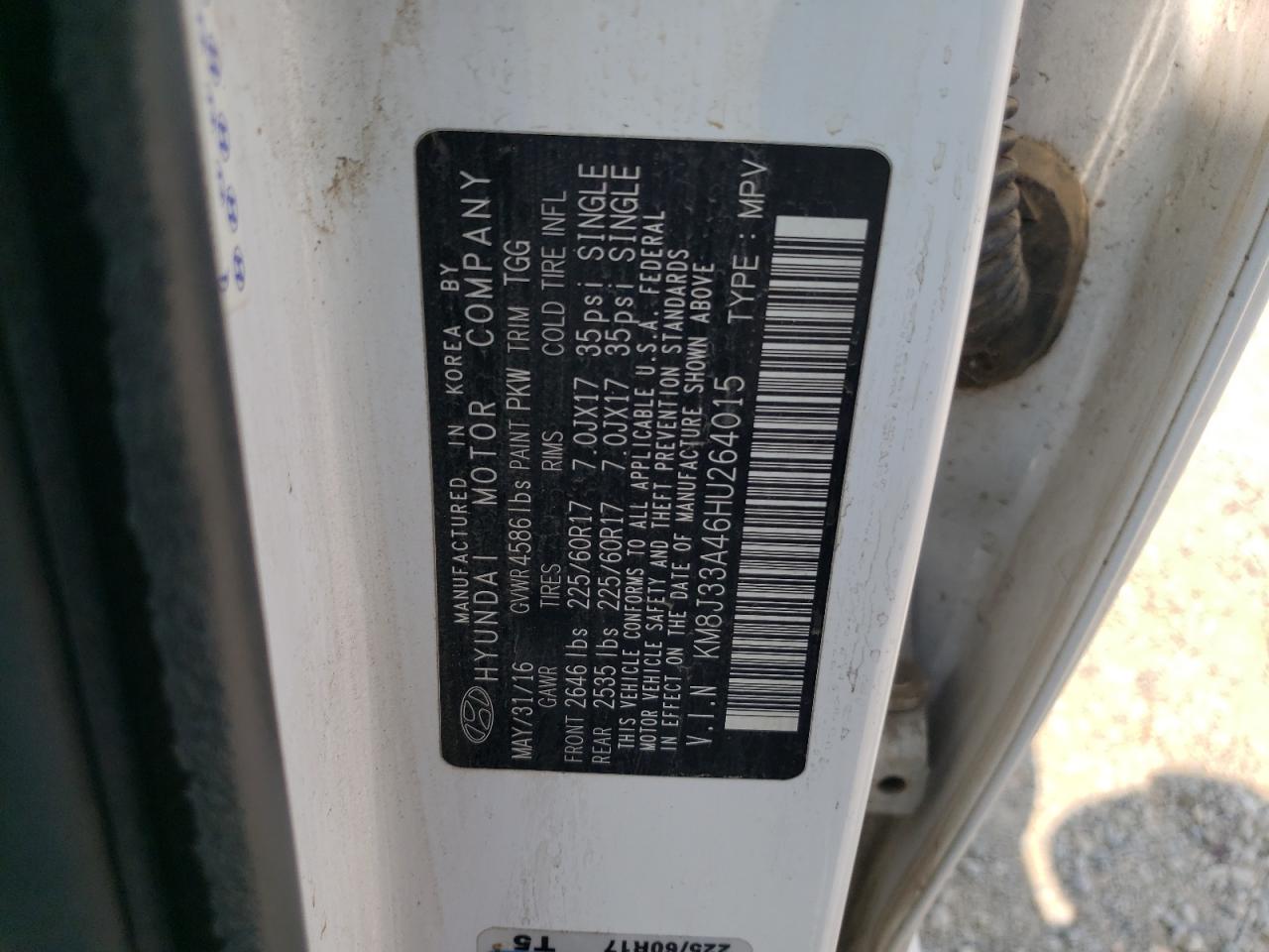 2017 Hyundai Tucson Limited VIN: KM8J33A46HU264015 Lot: 65330014