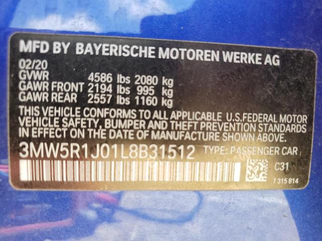 3MW5R1J01L8B31512 BMW 3 Series 330I 12