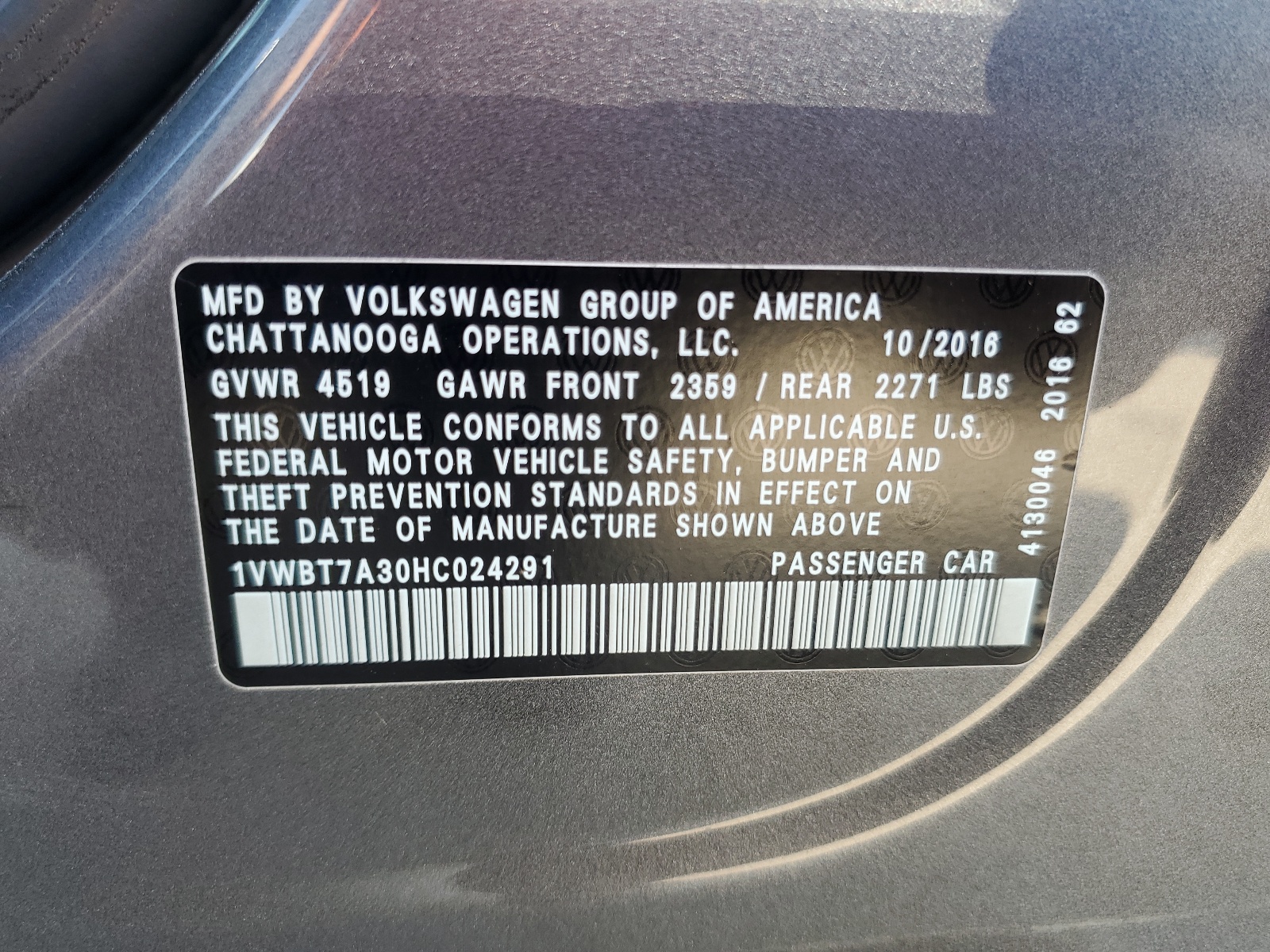 1VWBT7A30HC024291 2017 Volkswagen Passat Se