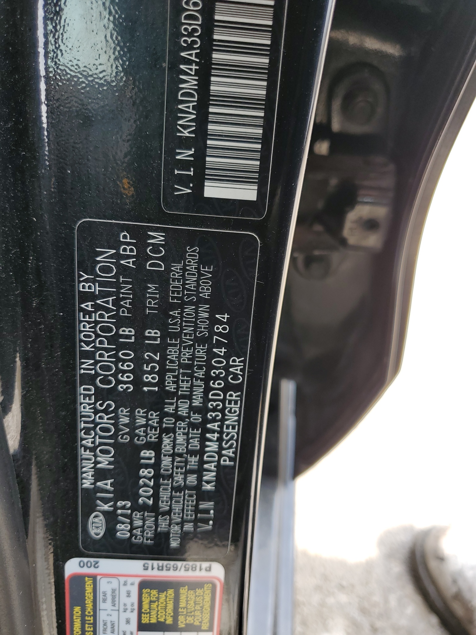 KNADM4A33D6304784 2013 Kia Rio Lx