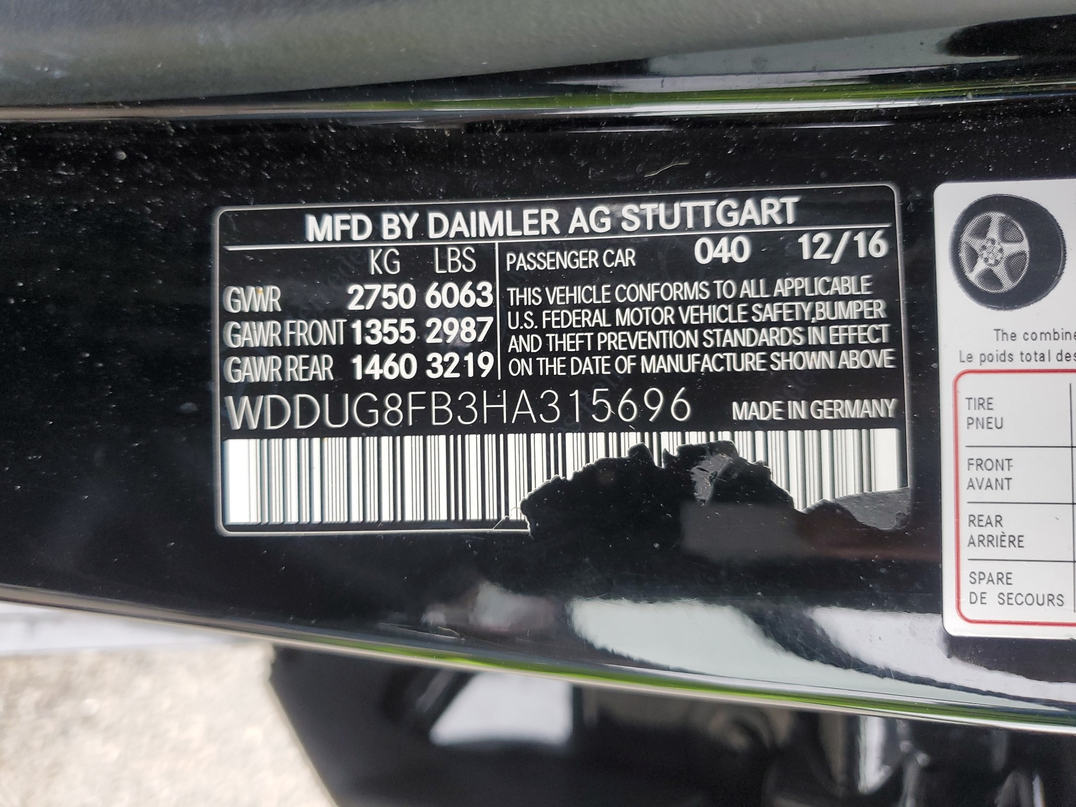 WDDUG8FB3HA315696 2017 Mercedes-Benz S 550 4Matic
