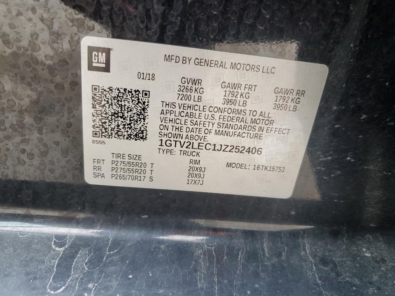 1GTV2LEC1JZ252406 2018 GMC Sierra K1500