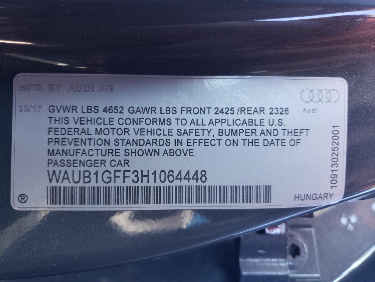 WAUB1GFF3H1064448 2017 AUDI S3 - Image 12