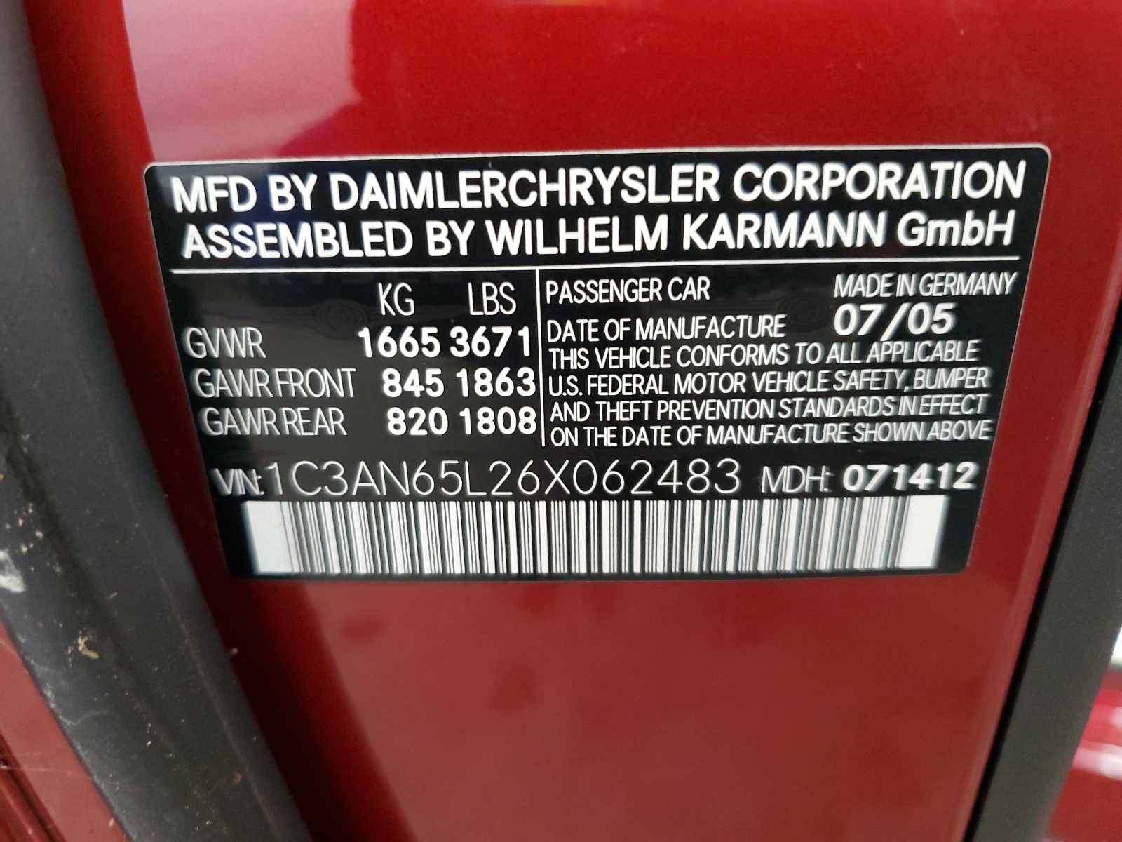 1C3AN65L26X062483 2006 Chrysler Crossfire Limited