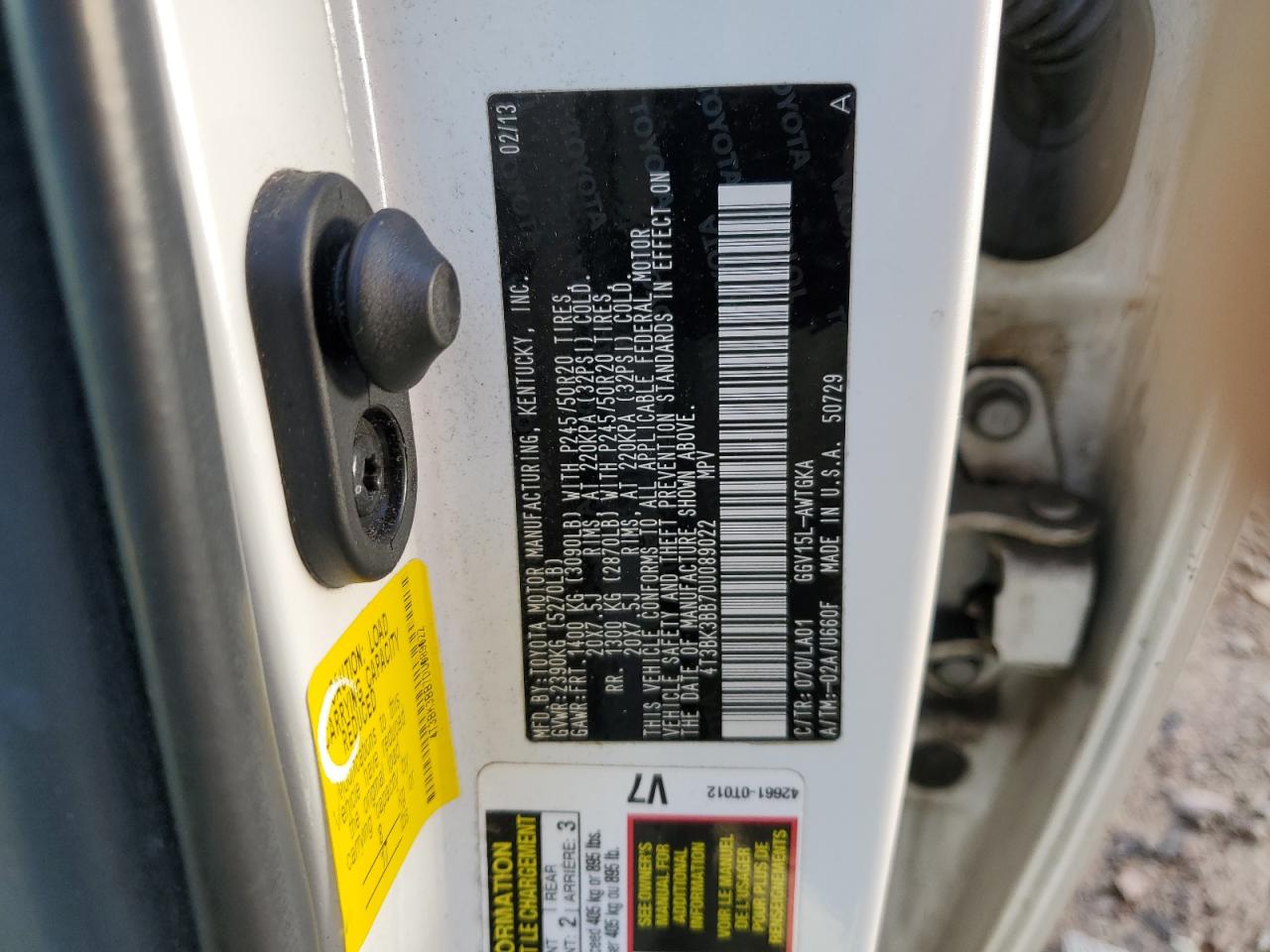 2013 Toyota Venza Le VIN: 4T3BK3BB7DU089022 Lot: 68063394