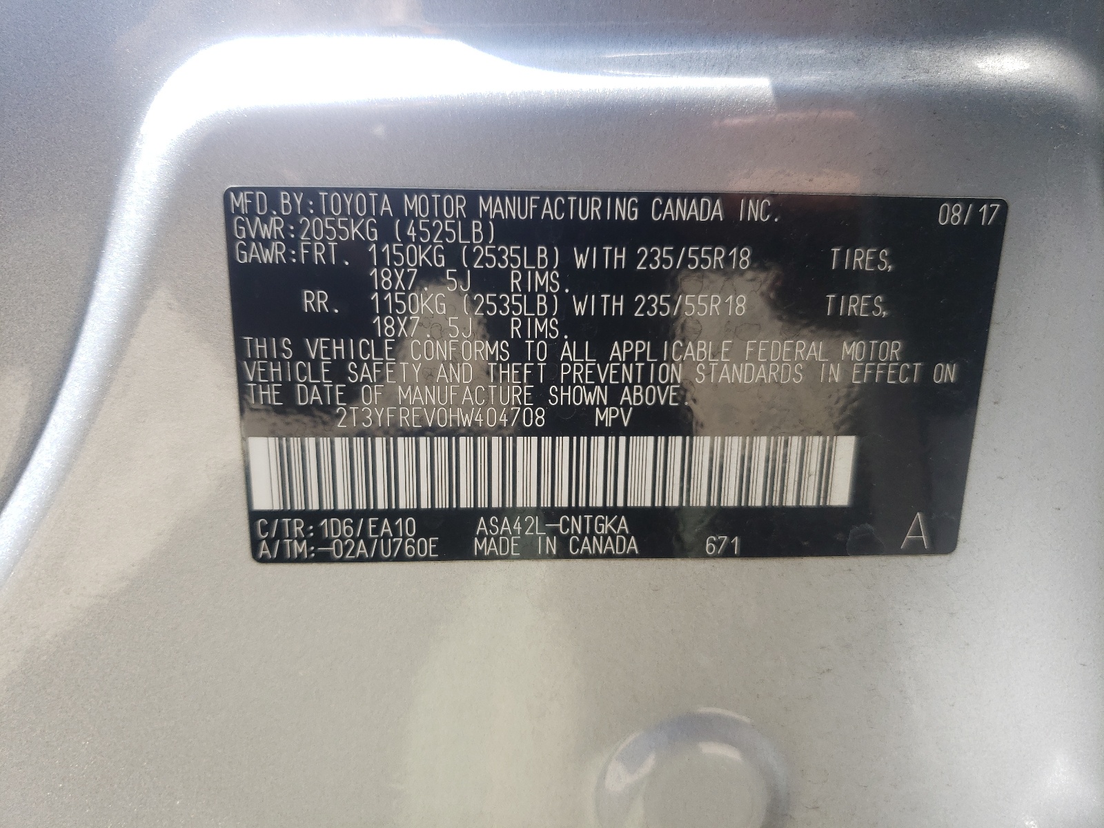 2T3YFREV0HW404708 2017 Toyota Rav4 Limited