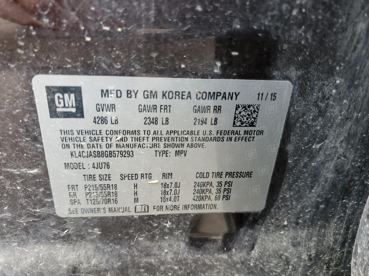 2016 Buick Encore VIN: KL4CJASB8GB579293 Lot: 67833334