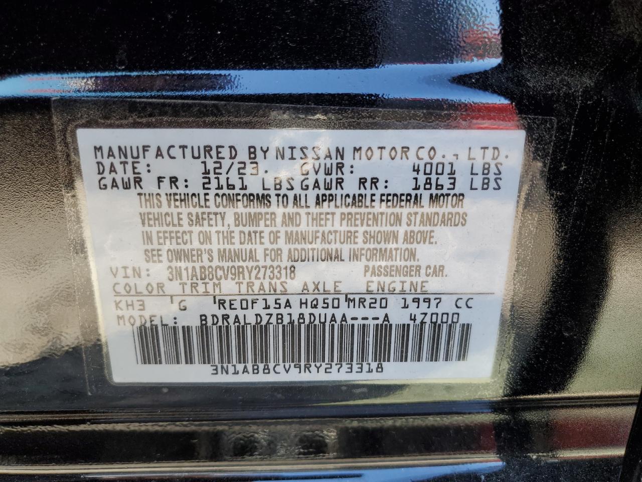 3N1AB8CV9RY273318 2024 Nissan Sentra Sv