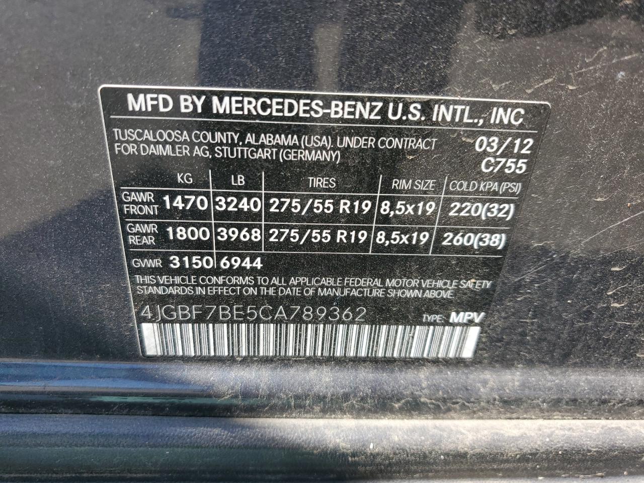 2012 Mercedes-Benz Gl 450 4Matic VIN: 4JGBF7BE5CA789362 Lot: 69201684