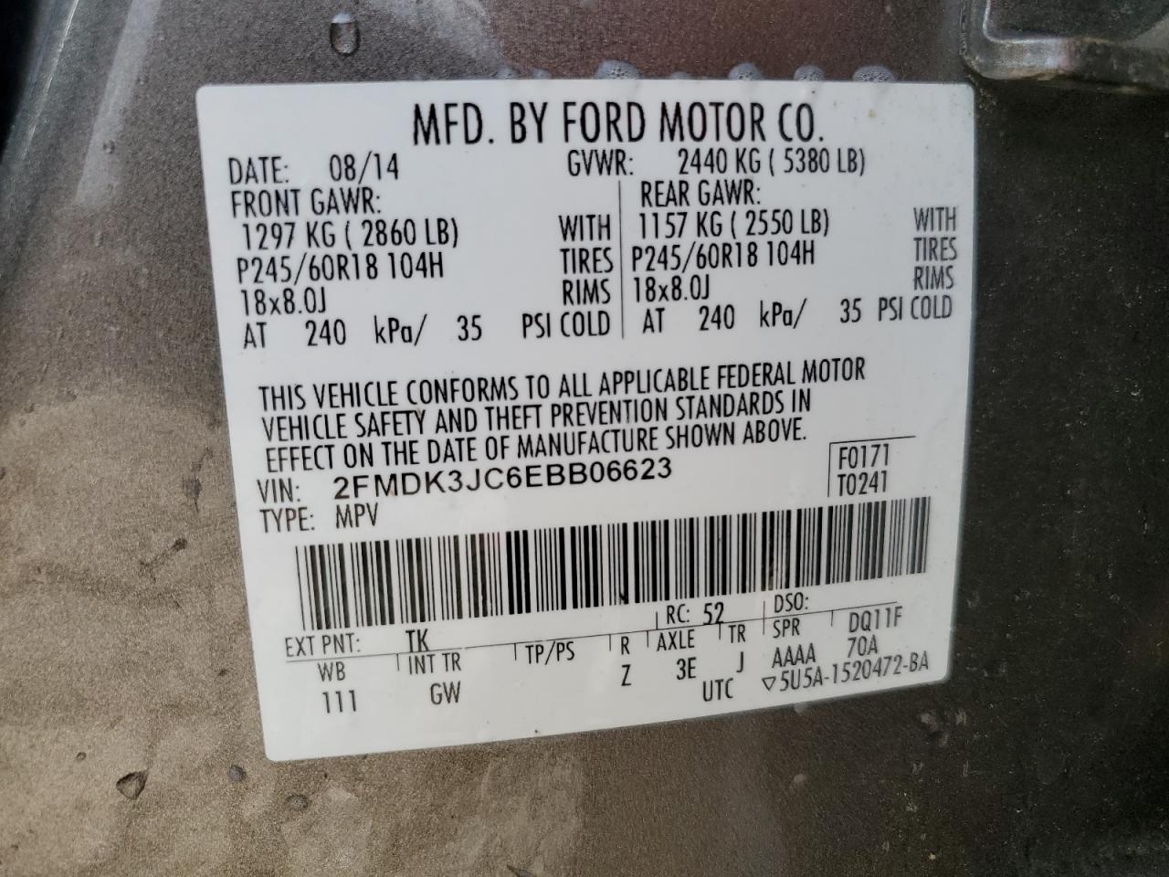 2FMDK3JC6EBB06623 2014 Ford Edge Sel