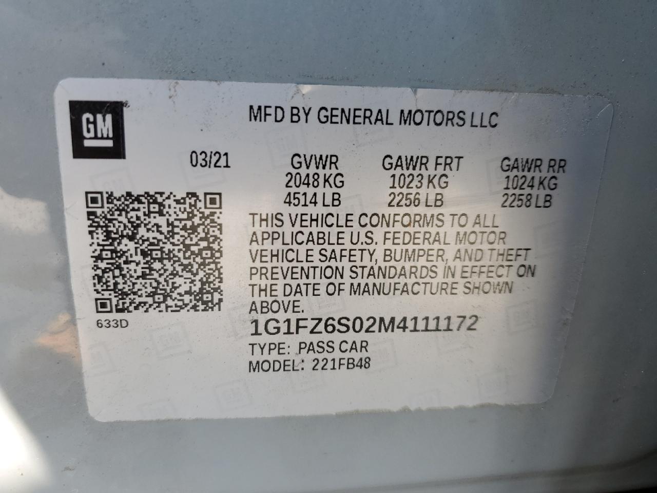 2021 Chevrolet Bolt Ev Premier VIN: 1G1FZ6S02M4111172 Lot: 65621474