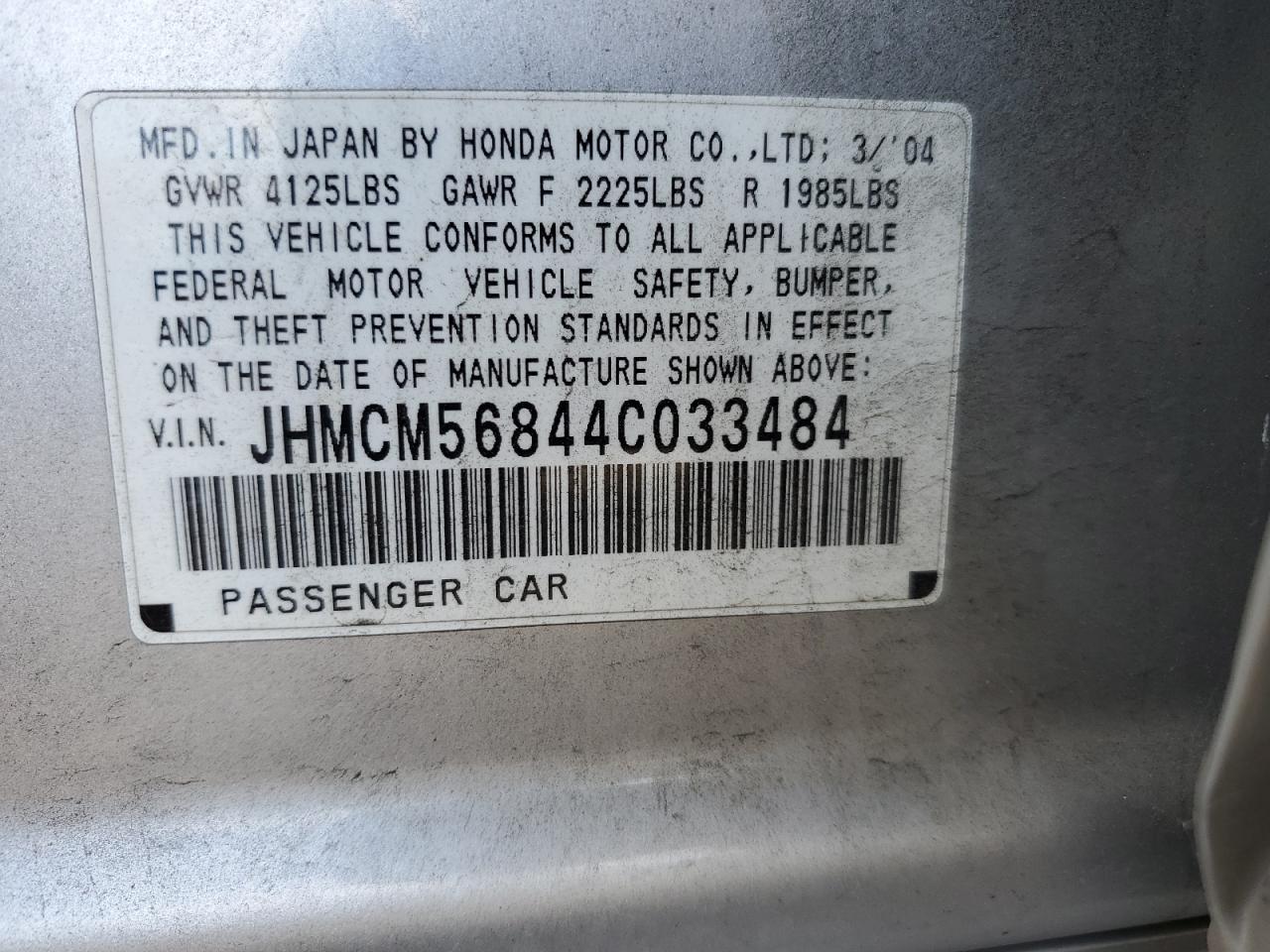 2004 Honda Accord Ex VIN: JHMCM56844C033484 Lot: 65812244