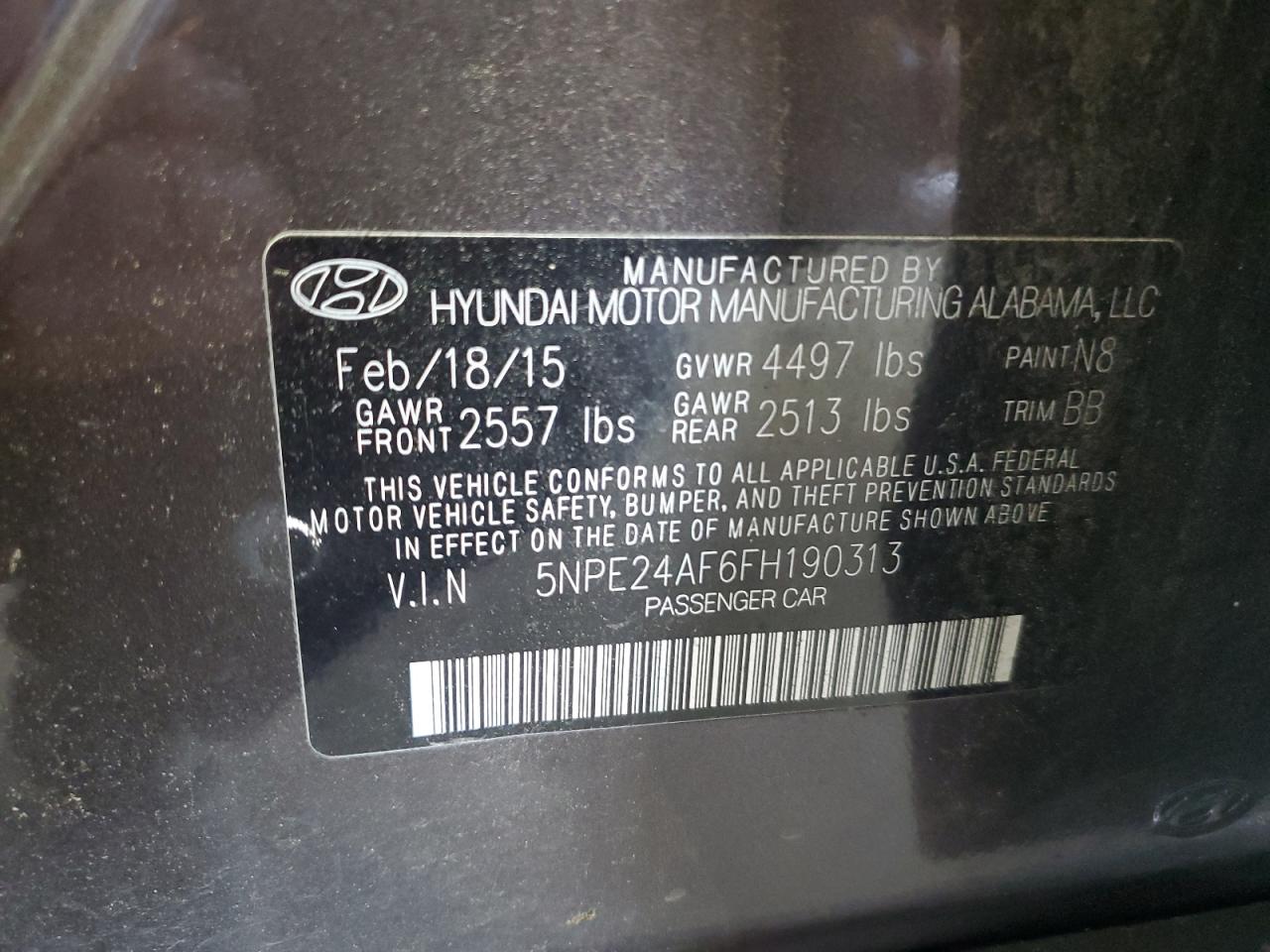 5NPE24AF6FH190313 2015 Hyundai Sonata Se