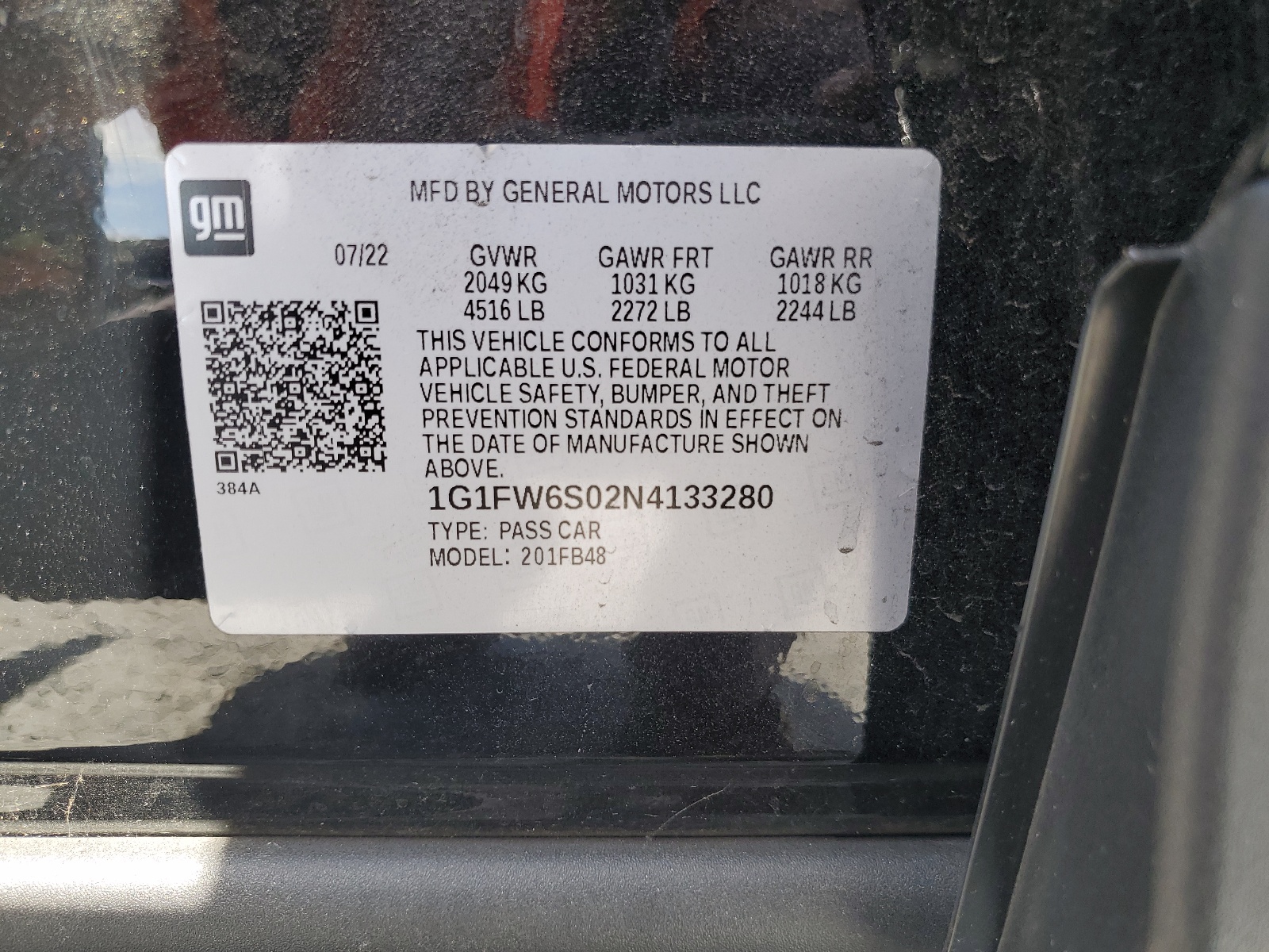 1G1FW6S02N4133280 2022 Chevrolet Bolt Ev 1Lt