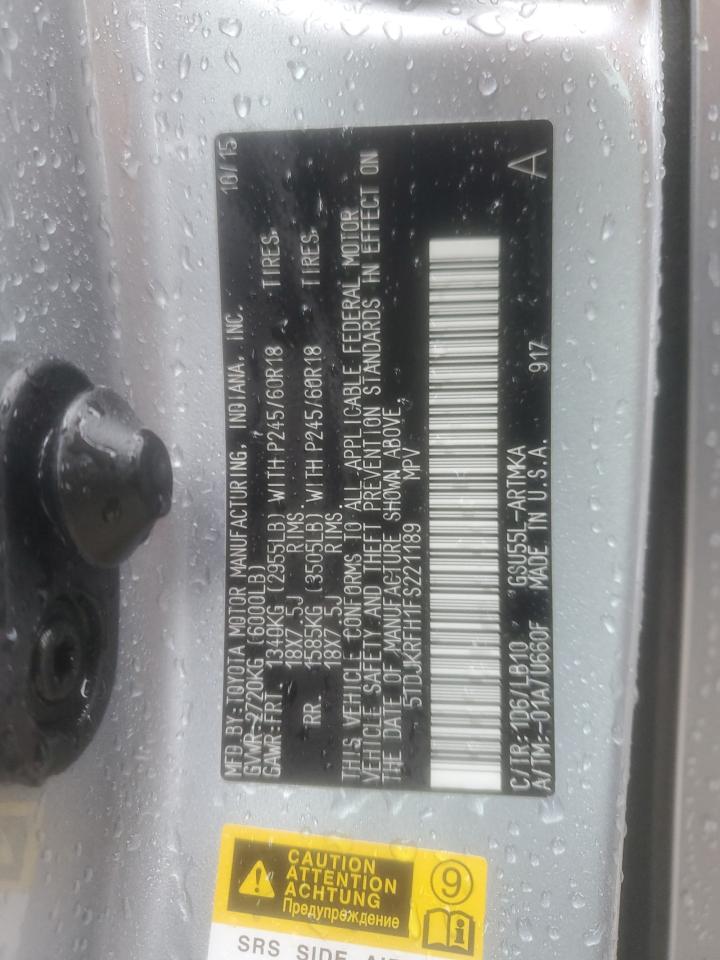 2015 Toyota Highlander Xle VIN: 5TDJKRFH1FS221189 Lot: 66538684