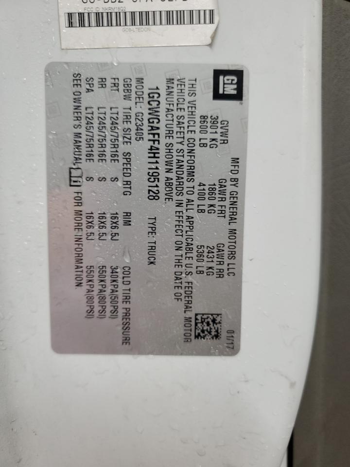 2017 Chevrolet Express G2500 VIN: 1GCWGAFF4H1195128 Lot: 66872424