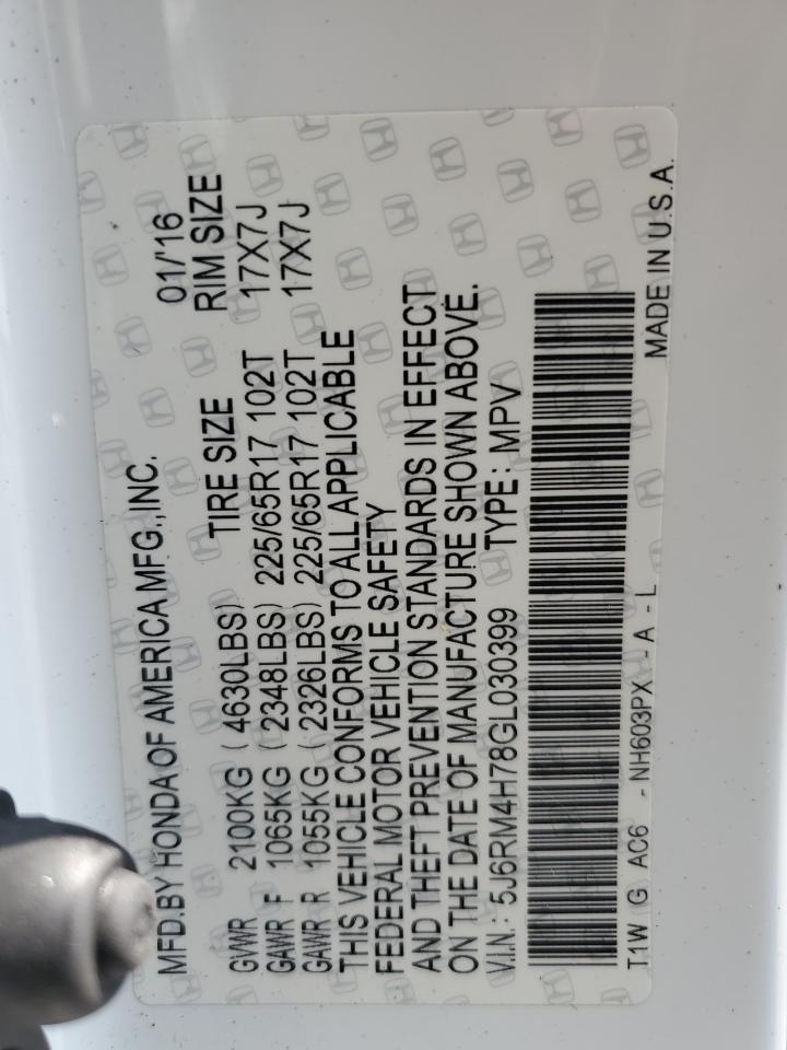 2016 Honda Cr-V Exl VIN: 5J6RM4H78GL030399 Lot: 67324174