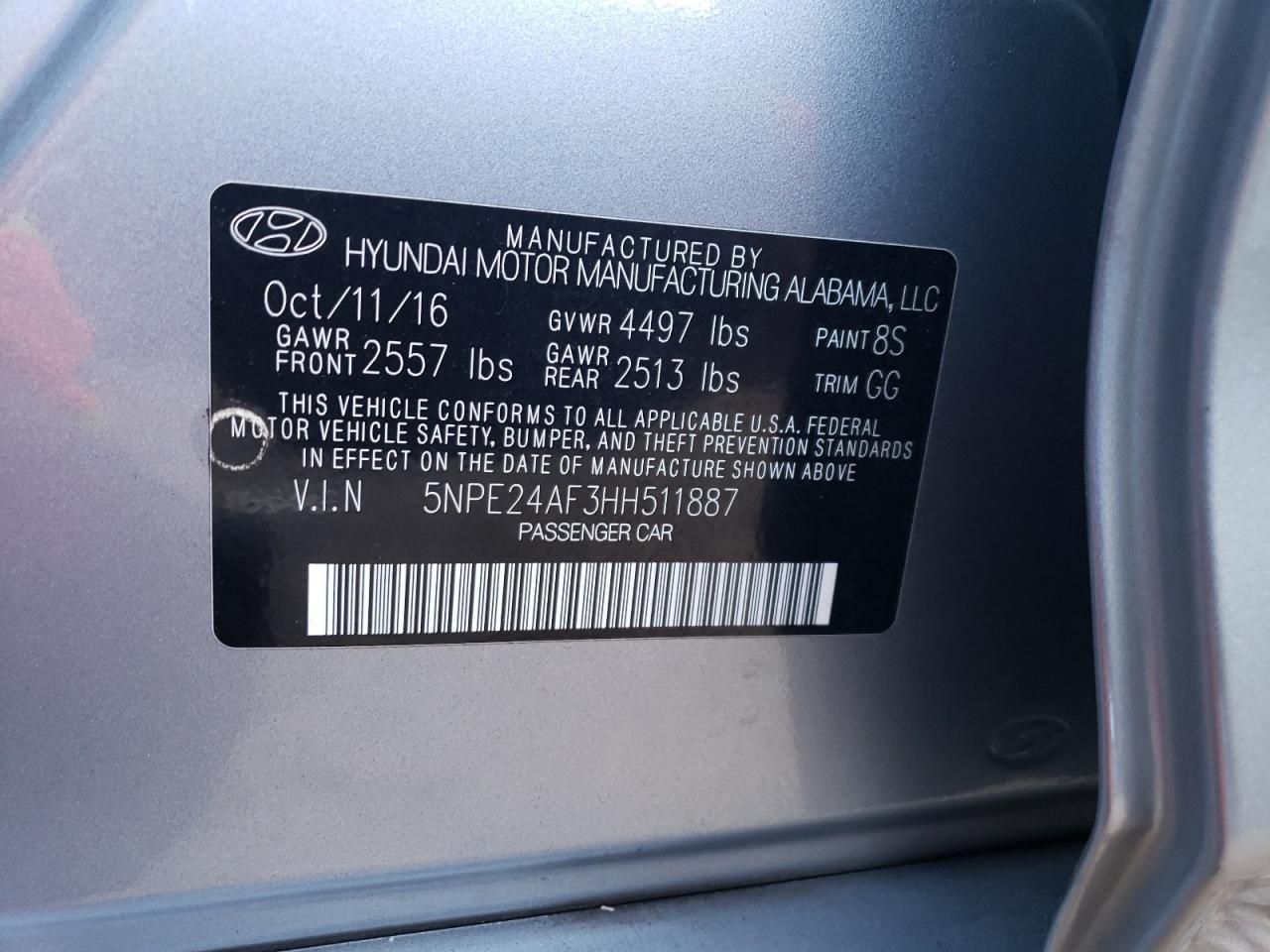 5NPE24AF3HH511887 2017 Hyundai Sonata Se