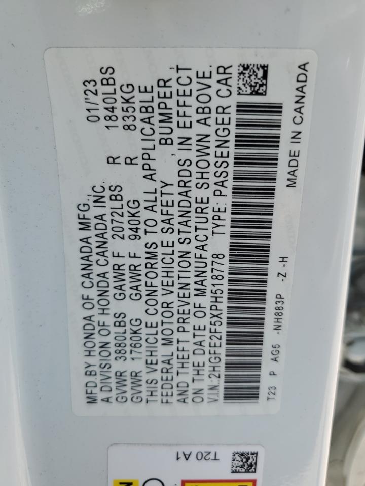 2HGFE2F5XPH518778 2023 Honda Civic Sport