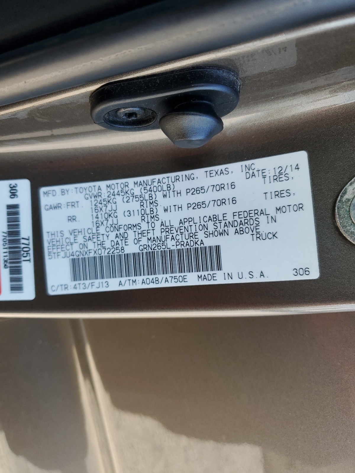 5TFJU4GNXFX072258 2015 Toyota Tacoma Double Cab Prerunner