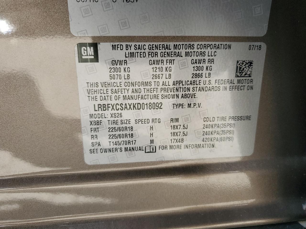 LRBFXCSAXKD018092 2019 Buick Envision Essence