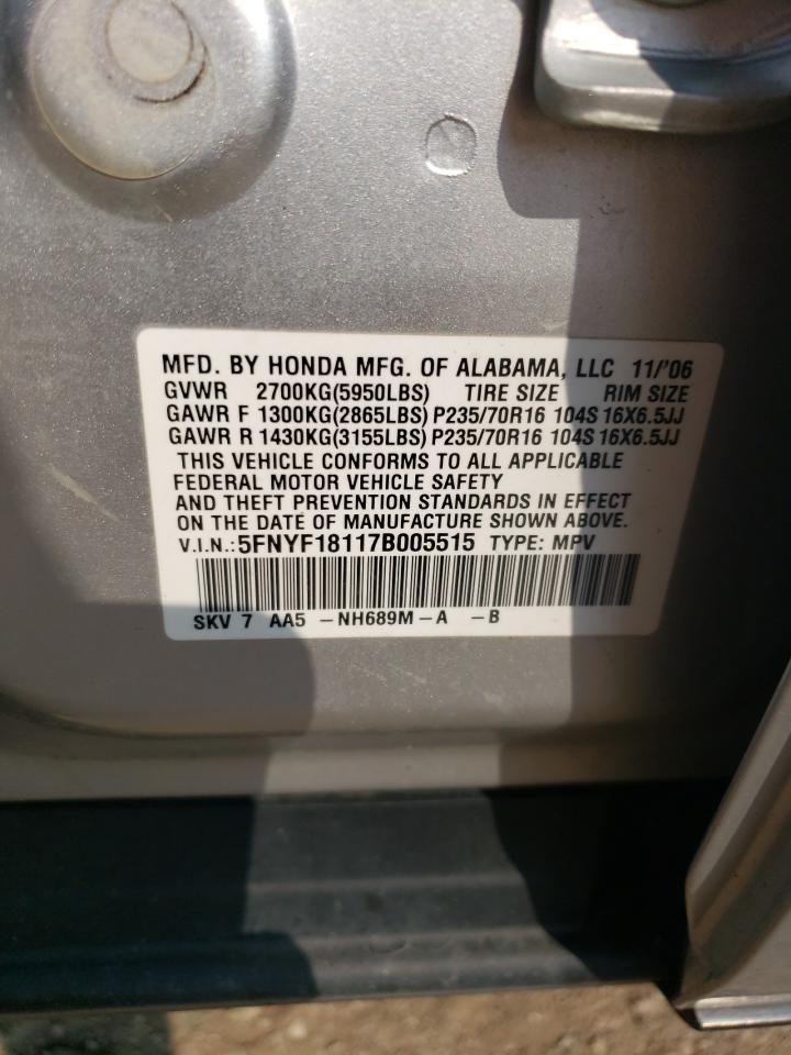 2007 Honda Pilot Lx VIN: 5FNYF18117B005515 Lot: 68360024