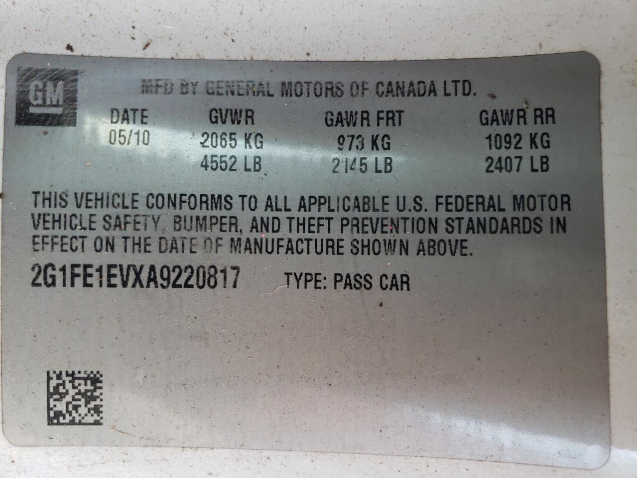 2010 Chevrolet Camaro Ls VIN: 2G1FE1EVXA9220817 Lot: 65857824