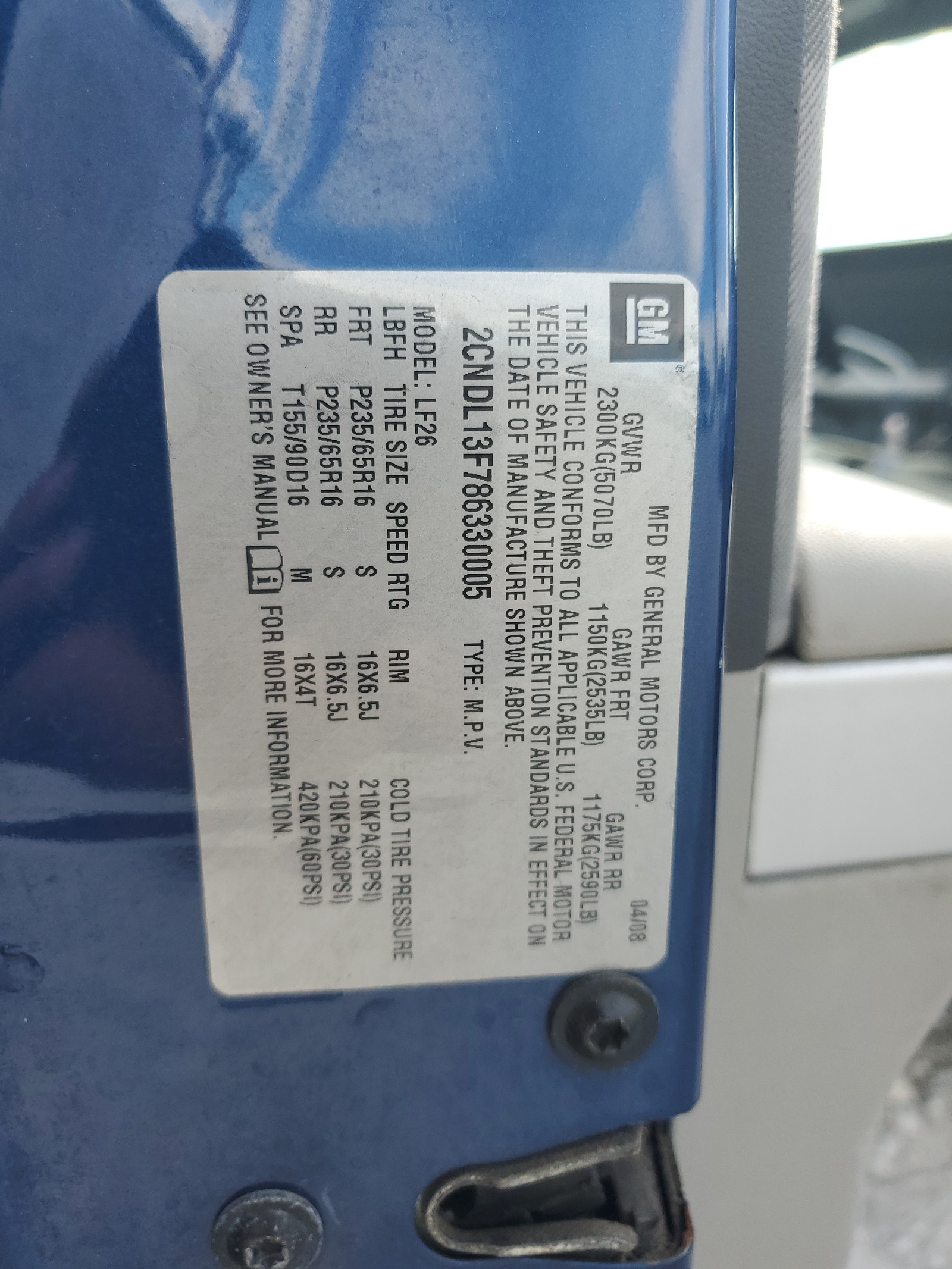 2CNDL13F786330005 2008 Chevrolet Equinox Ls