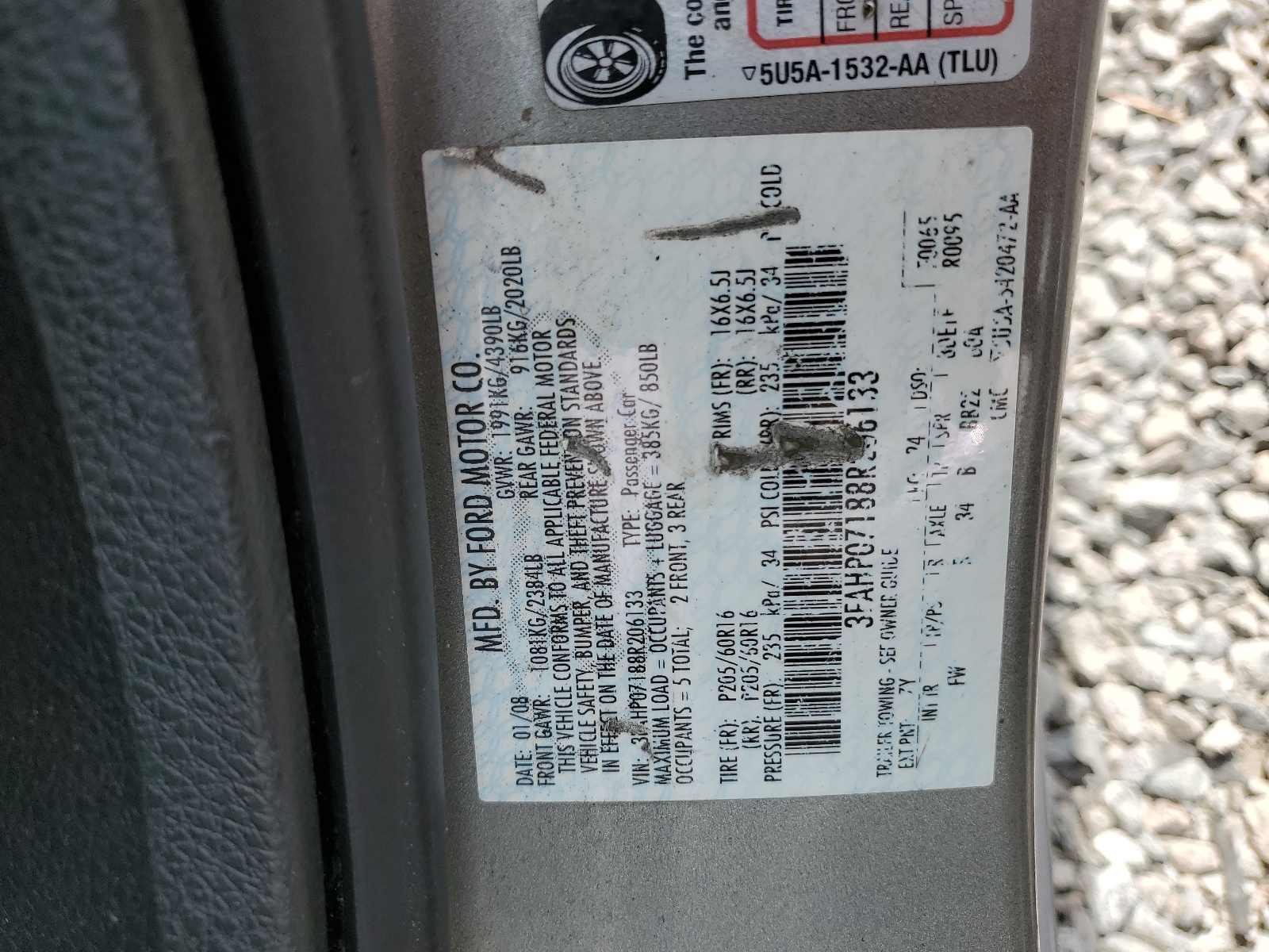 3FAHP07188R206133 2008 Ford Fusion Se