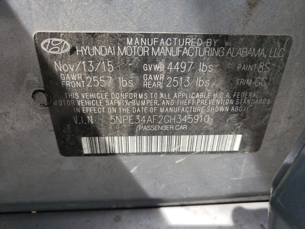 5NPE34AF2GH345910 2016 Hyundai Sonata Sport