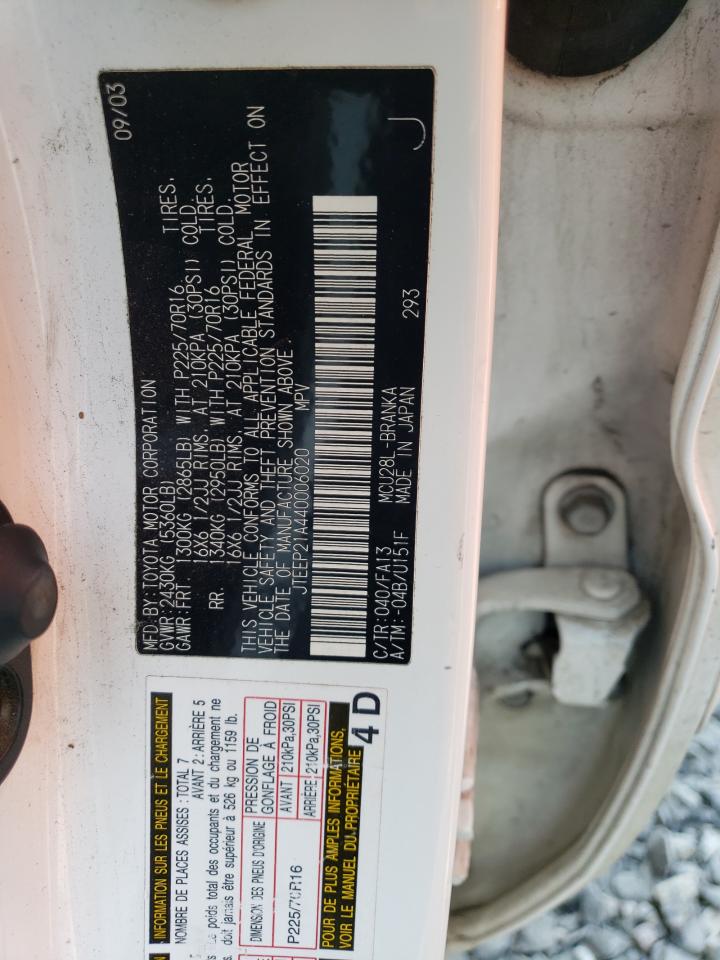 2004 Toyota Highlander VIN: JTEEP21A440006020 Lot: 66702074