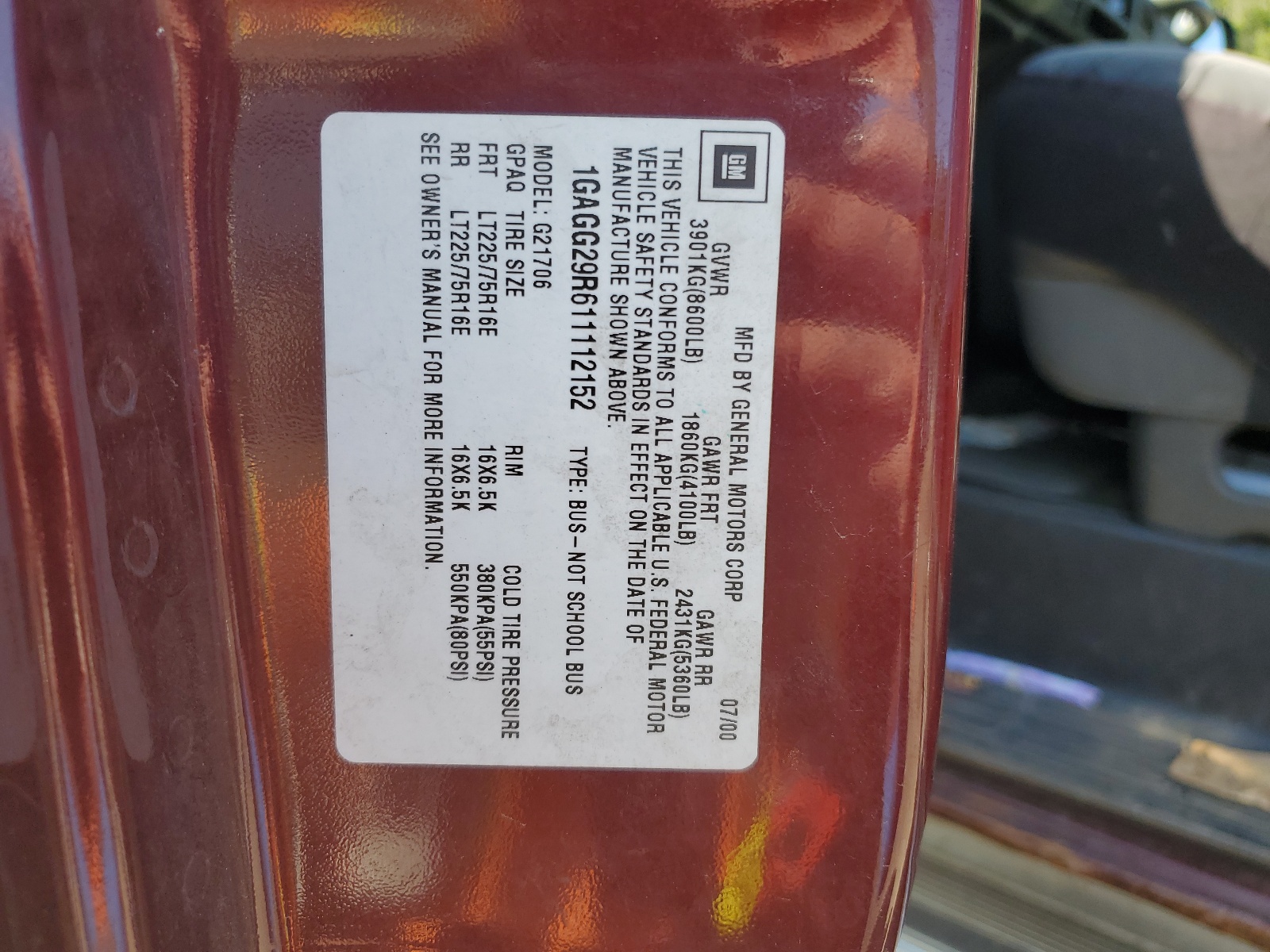 1GAGG29R611112152 2001 Chevrolet Express G2500