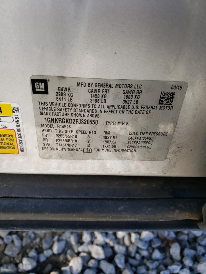 2015 Chevrolet Traverse Lt VIN: 1GNKRGKD2FJ320650 Lot: 66991194
