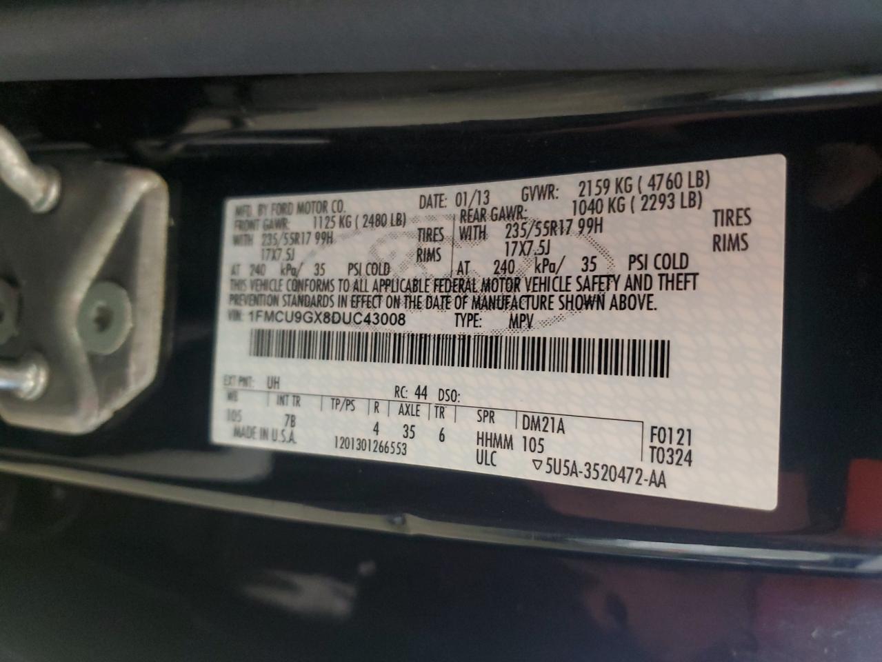 1FMCU9GX8DUC43008 2013 Ford Escape Se