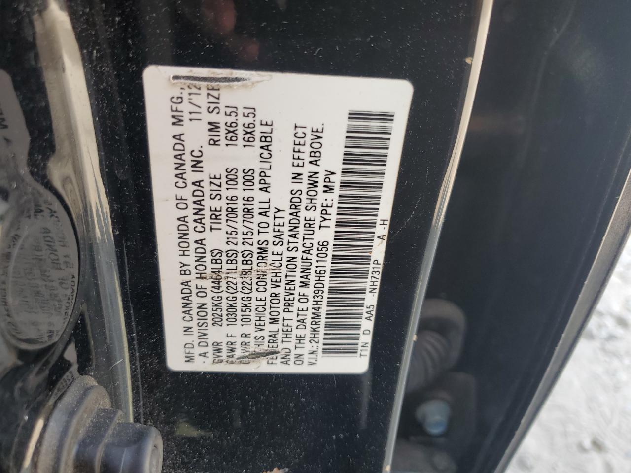 2013 Honda Cr-V Lx VIN: 2HKRM4H39DH611056 Lot: 64768754