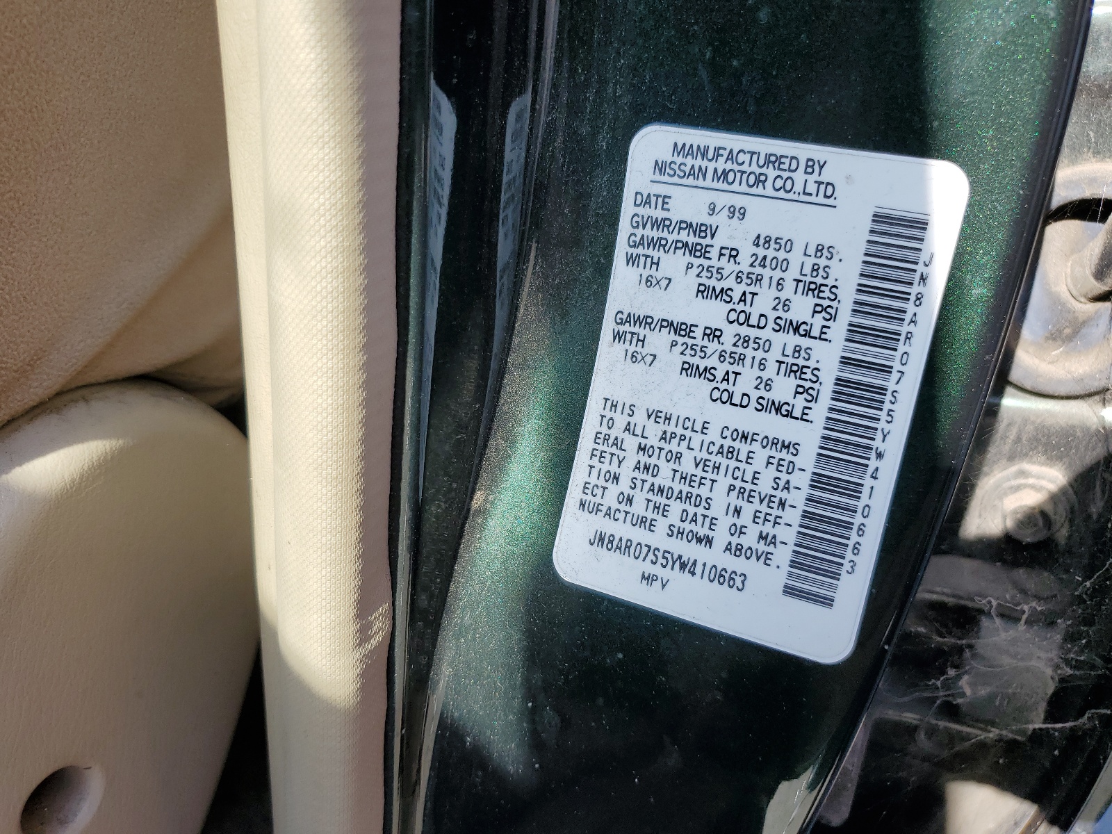 JN8AR07S5YW410663 2000 Nissan Pathfinder Le