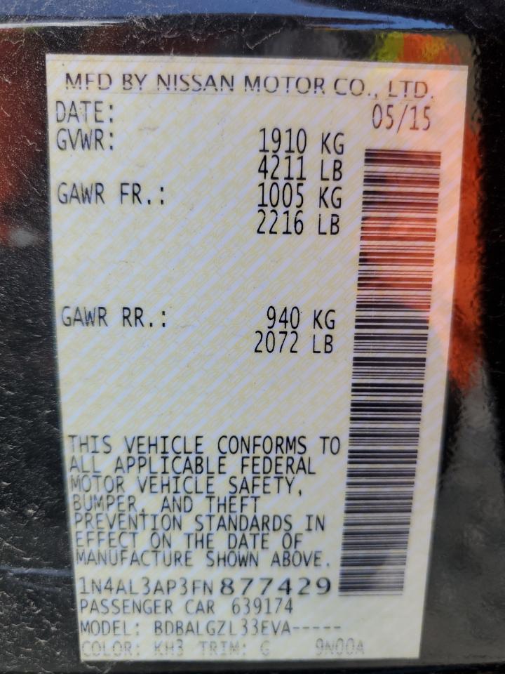 2015 Nissan Altima 2.5 VIN: 1N4AL3AP3FN877429 Lot: 67355244