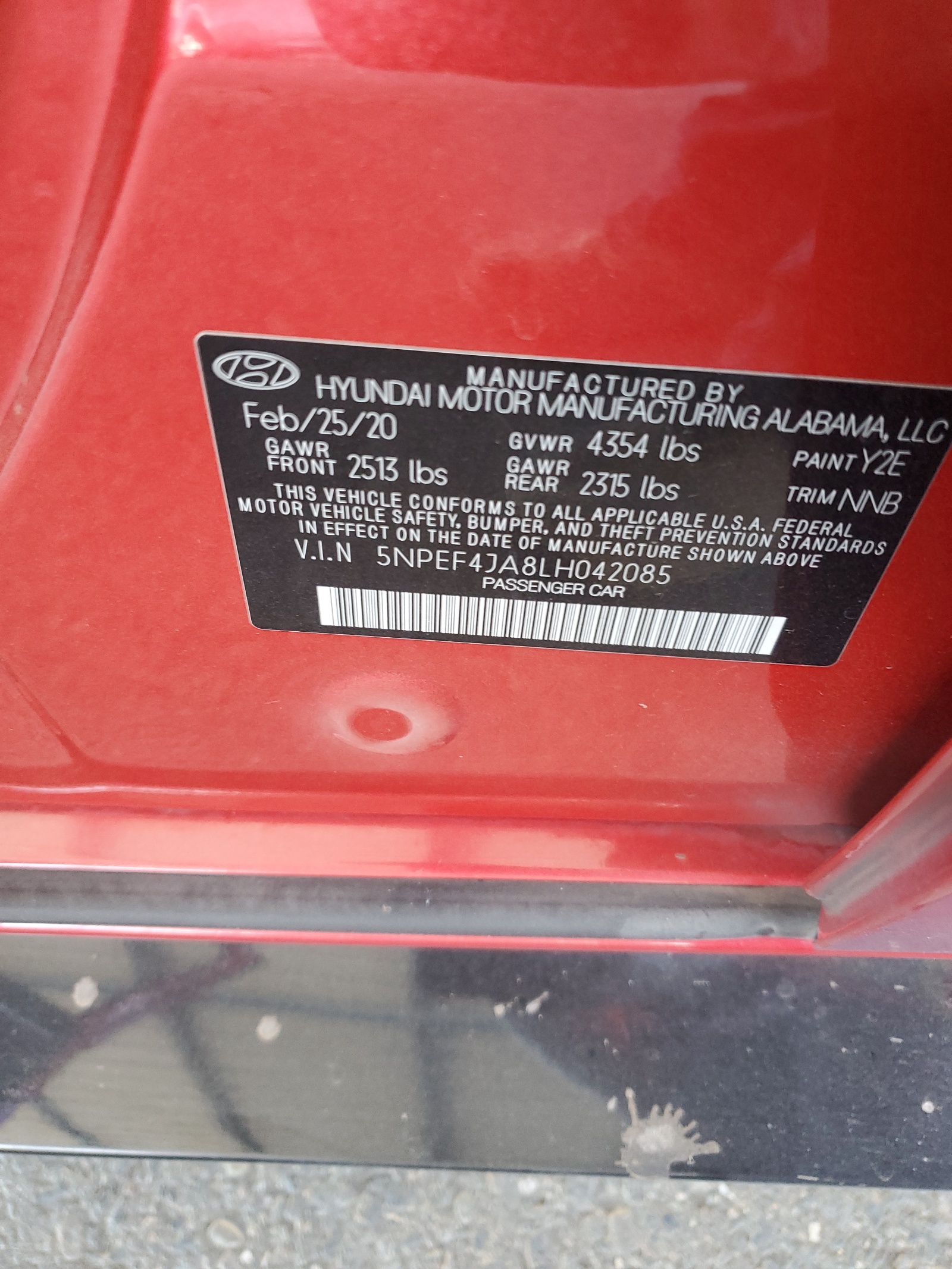 5NPEF4JA8LH042085 2020 Hyundai Sonata Sel