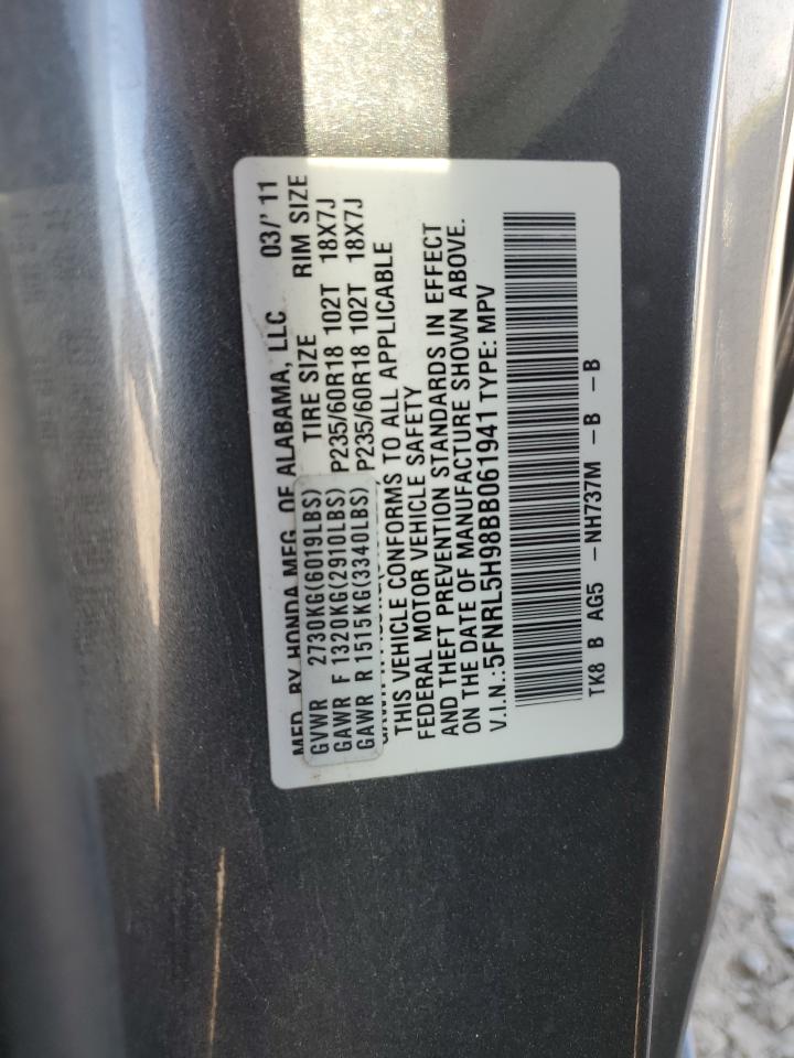 5FNRL5H98BB061941 2011 Honda Odyssey Touring