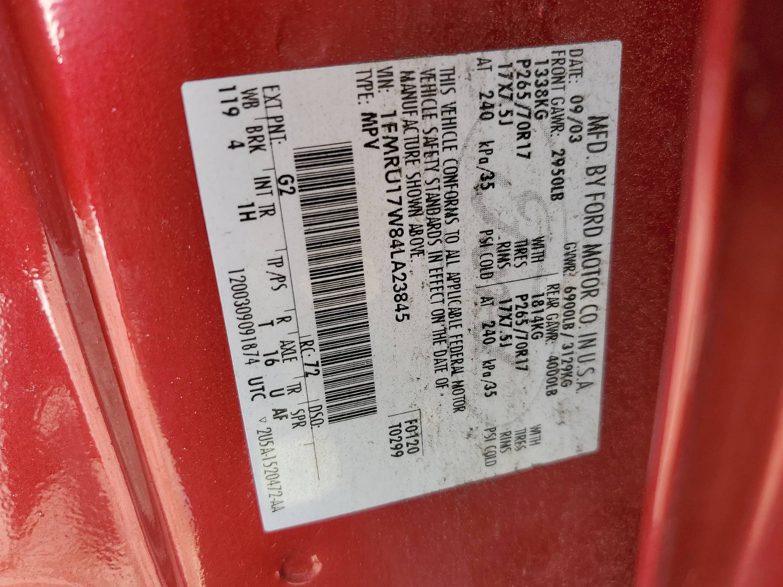 1FMRU17W84LA23845 2004 Ford Expedition Eddie Bauer