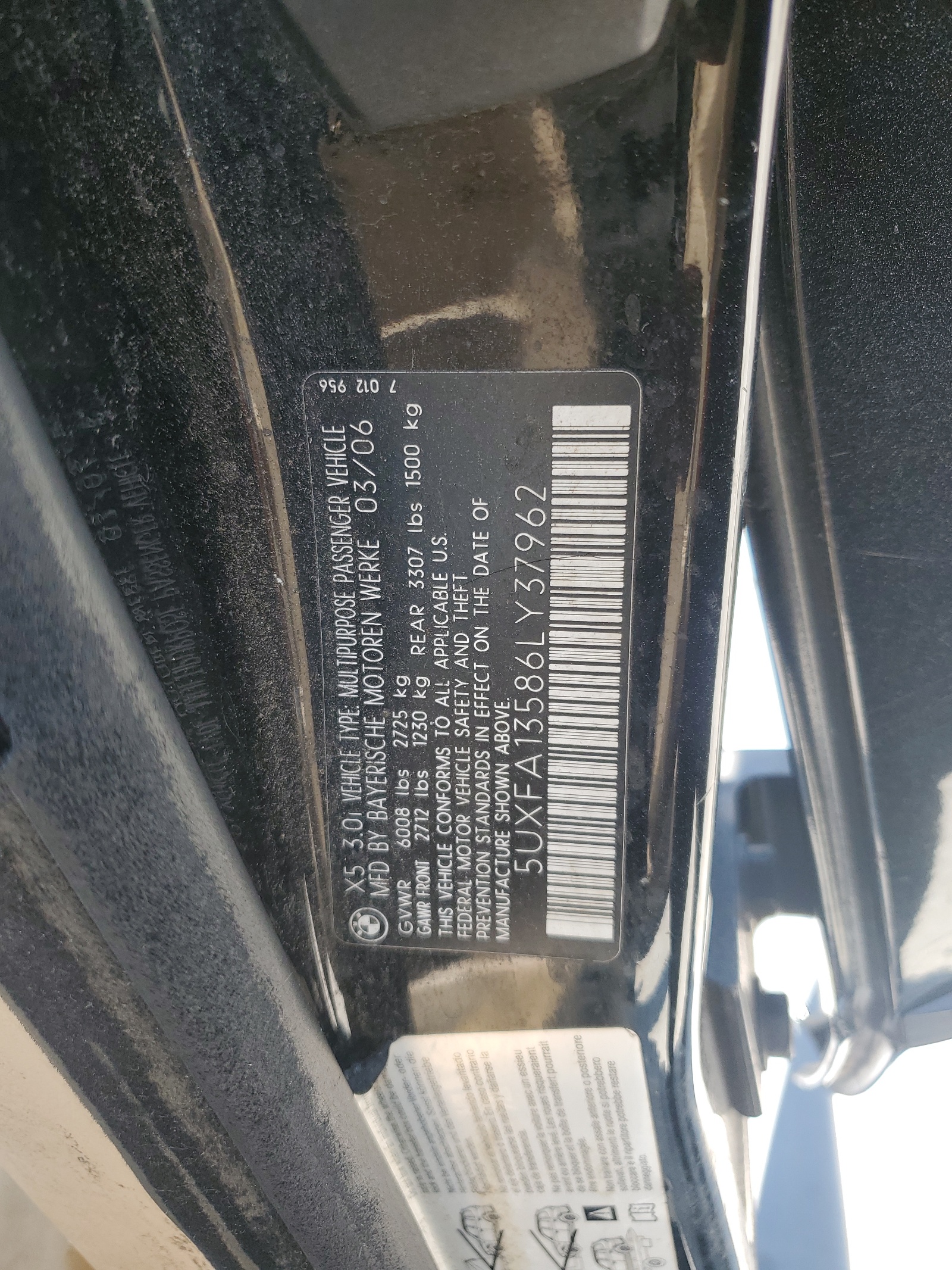 5UXFA13586LY37962 2006 BMW X5 3.0I