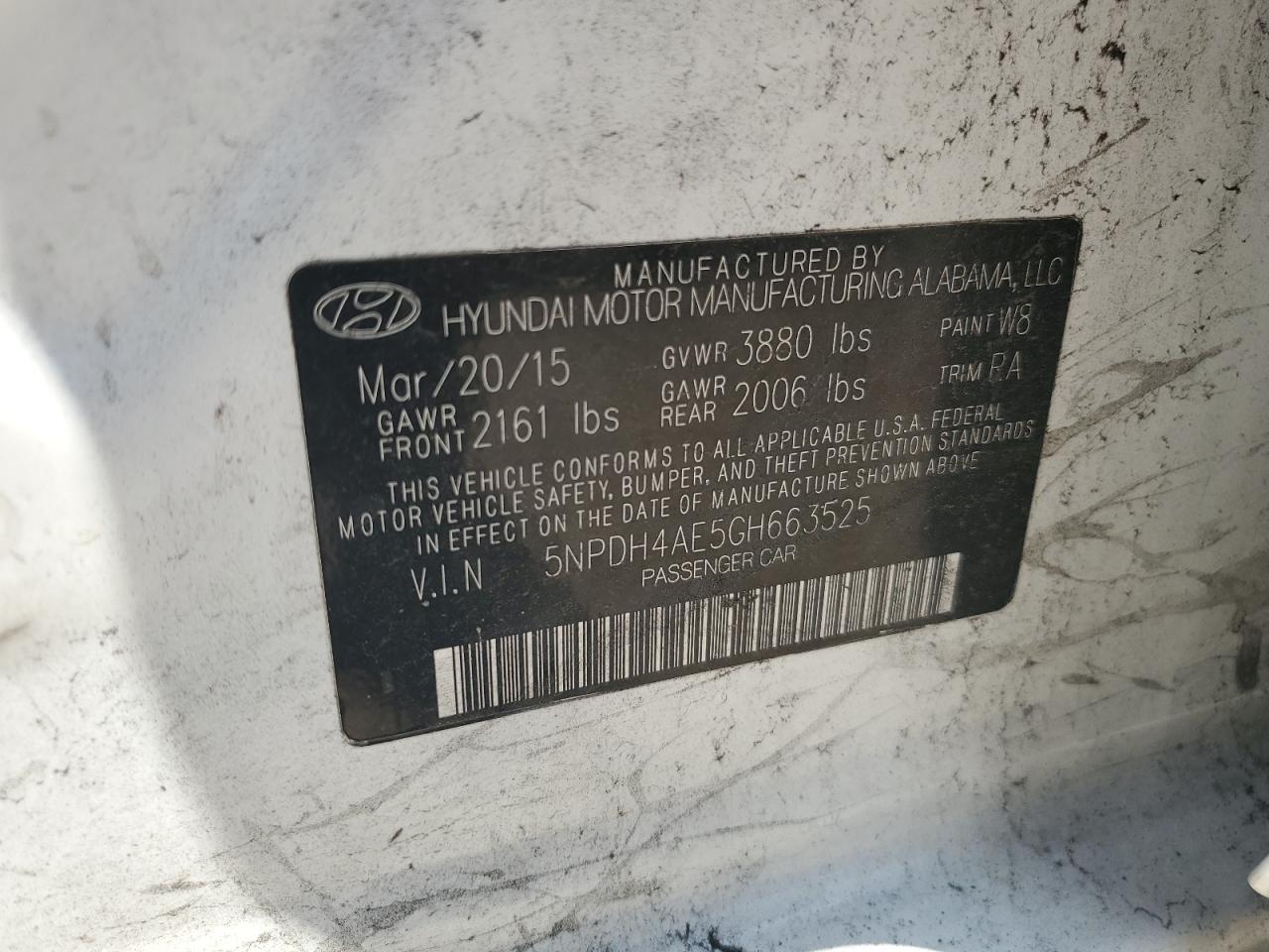 2016 Hyundai Elantra Se VIN: 5NPDH4AE5GH663525 Lot: 64854374