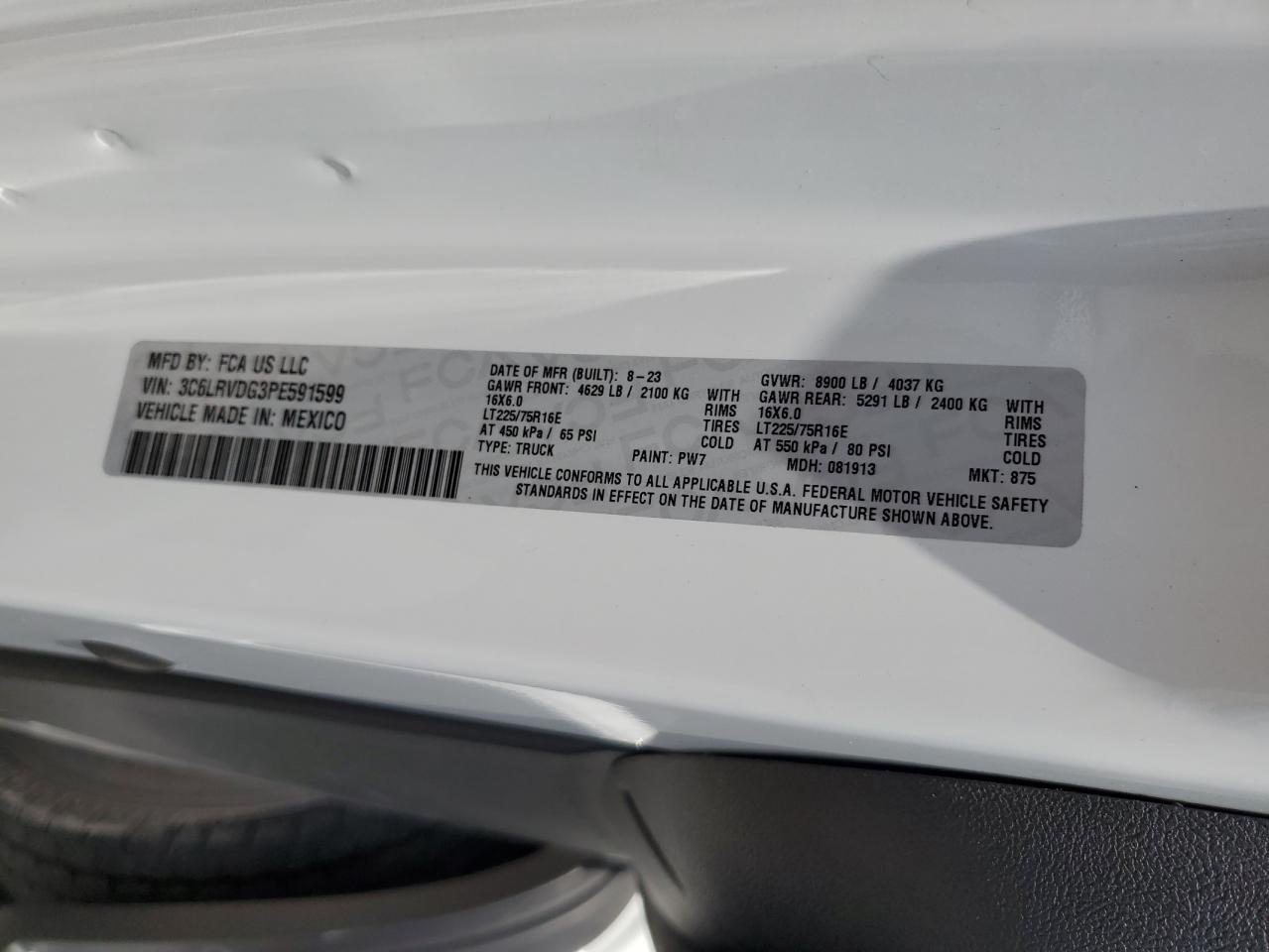 2023 Ram Promaster 2500 2500 High VIN: 3C6LRVDG3PE591599 Lot: 64745464