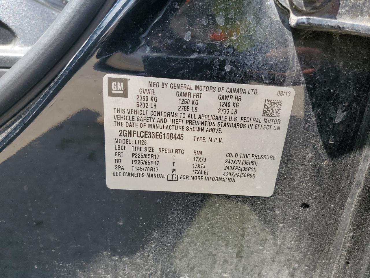 2GNFLCE33E6108446 2014 Chevrolet Equinox Lt 2GNFLCE33E6108446 2014 Chevrolet Equinox Lt