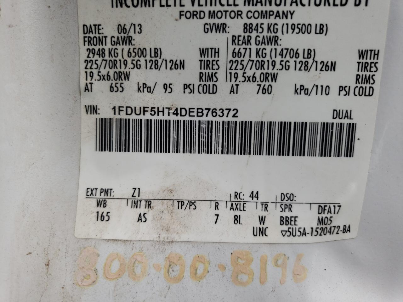 VIN 1FDUF5HT4DEB76372 2013 FORD F550 no.12