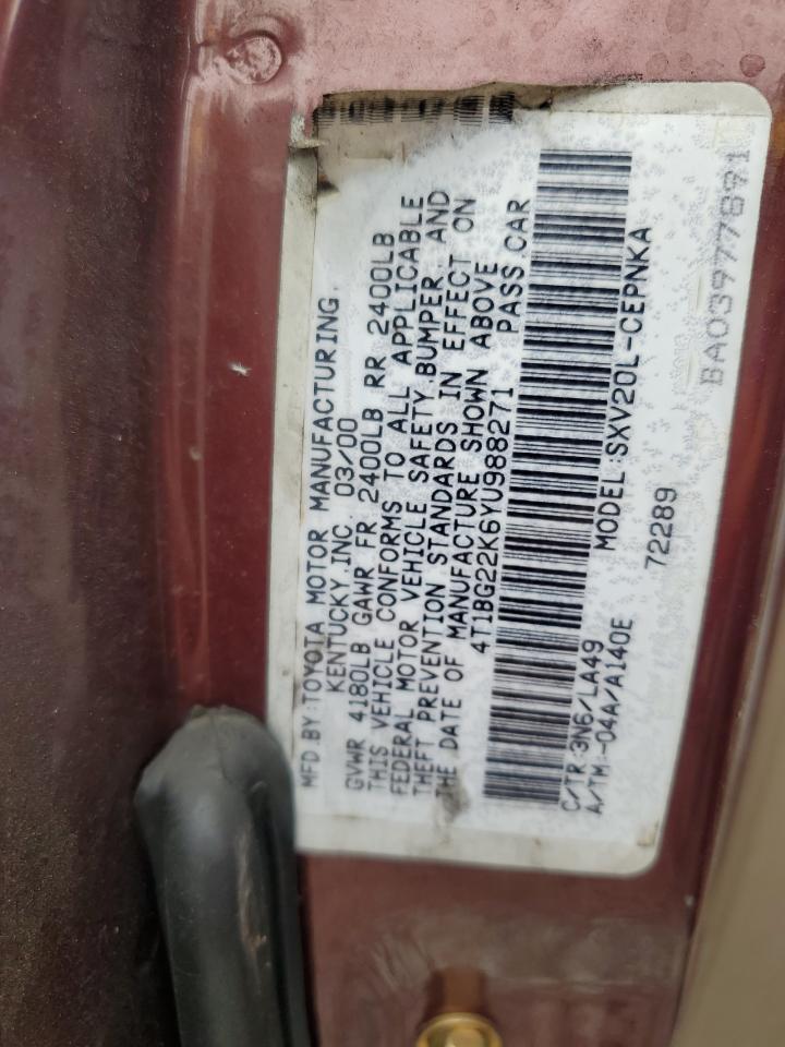 2000 Toyota Camry Ce VIN: 4T1BG22K6YU988271 Lot: 65864894